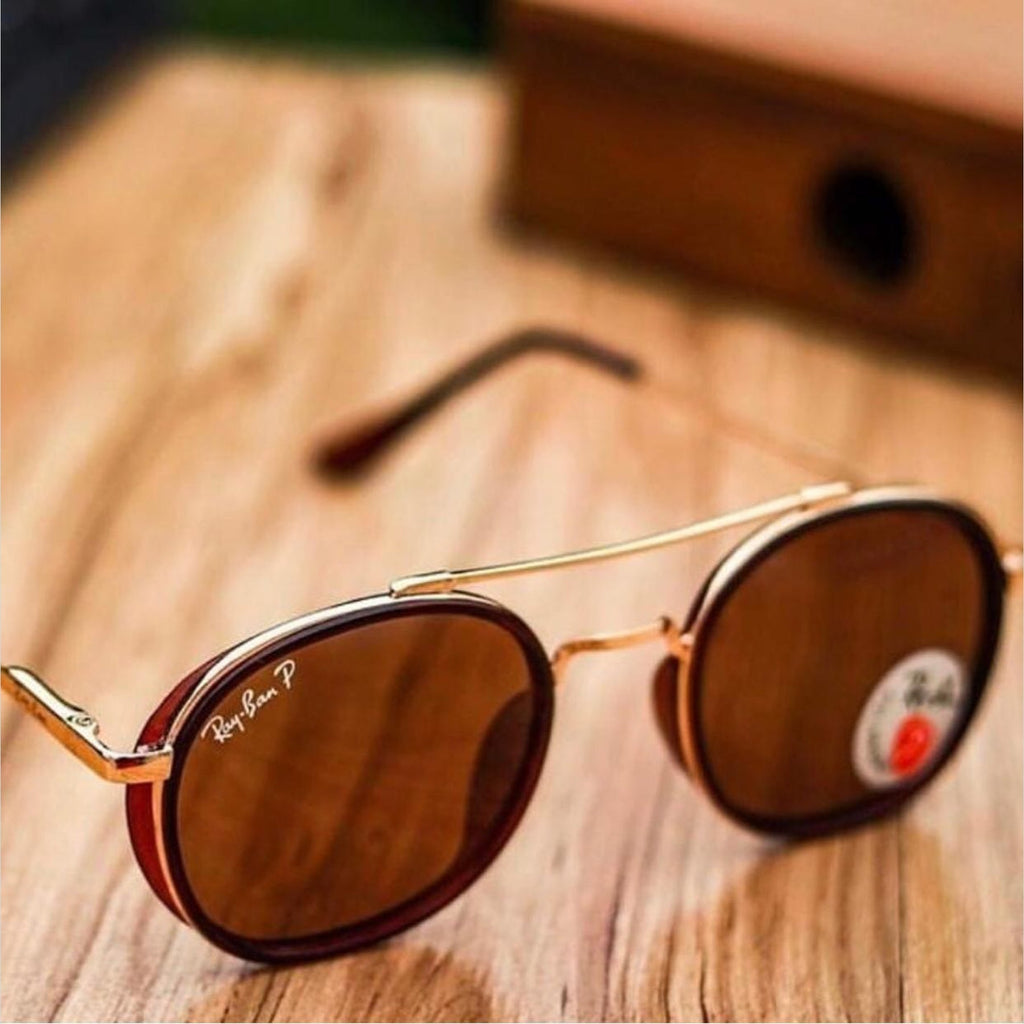 RAY-BAN Brown & Gold 4612 Round Side Cap Causal All Suitable Sunglass For Men Women.