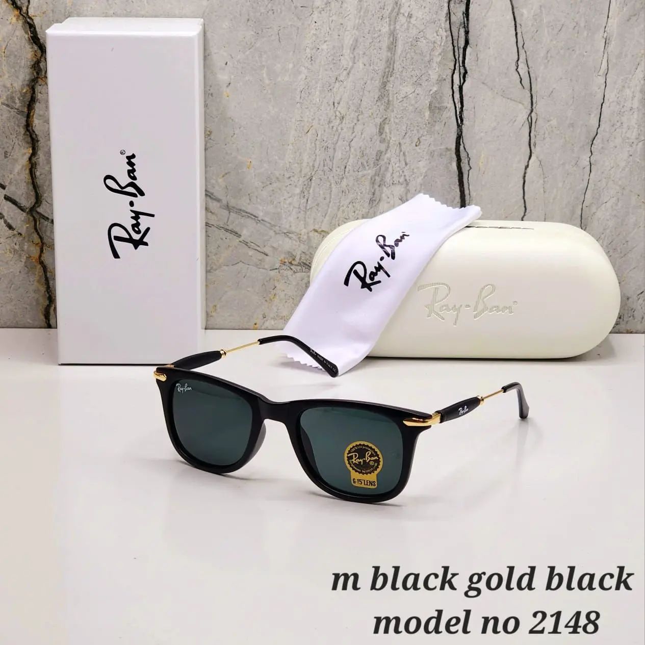 RAY-BAN New Modern Stylish Addition Black & Gold 2148 Square Sunglass For Unisex
