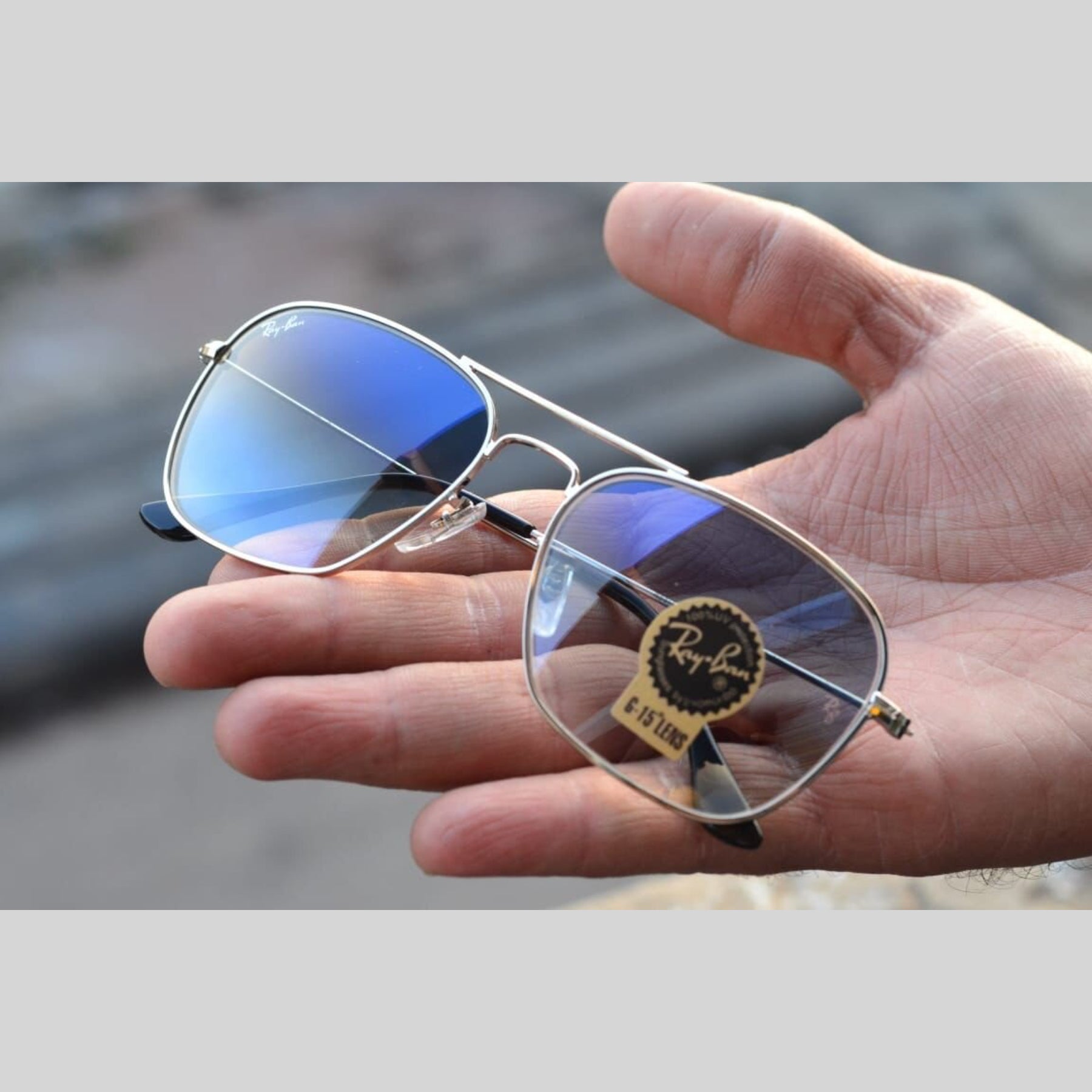 RAY-BAN New Attractive Blue Shaded & Silver 3136 Square Aviator Style Sunglass For Unisex