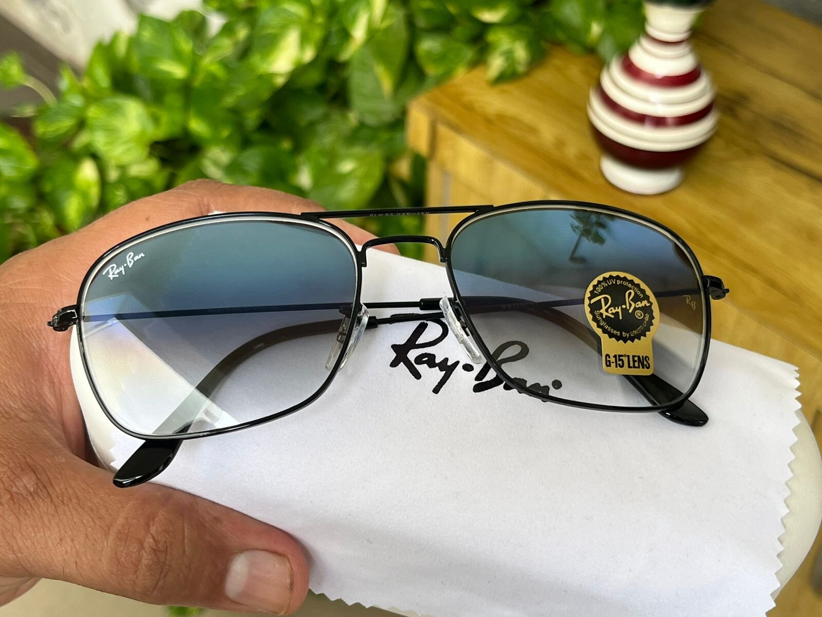 RAY-BAN New Modern Stylish Addition Shaded Brown Shade & Gold 3136 Square Sunglass For Unisex