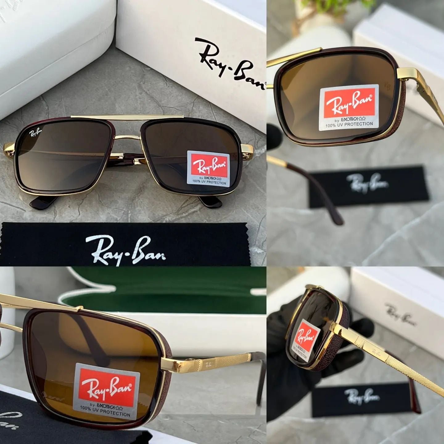 New Vintage Branded Ray-Ban With 100% UV Pack Of 2 Pcs Combo Trendy luxury Men & Women Sunglass