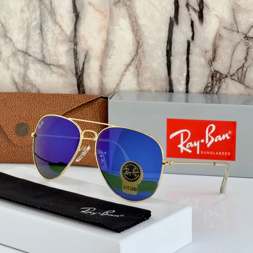 RAY-BAN New Modern Stylish Addition Shaded Blue Shade & Gold 3026 Oval Sunglass For Unisex