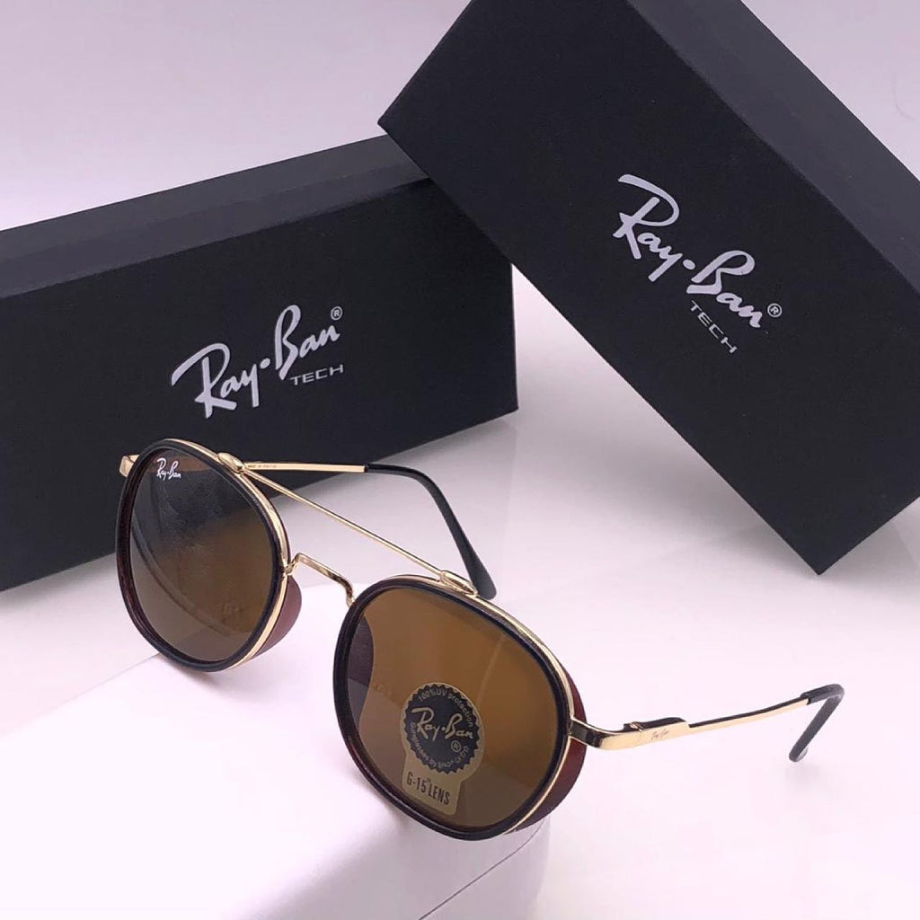 RAY-BAN Brown & Gold 4612 Round Side Cap Causal All Suitable Sunglass For Men Women.