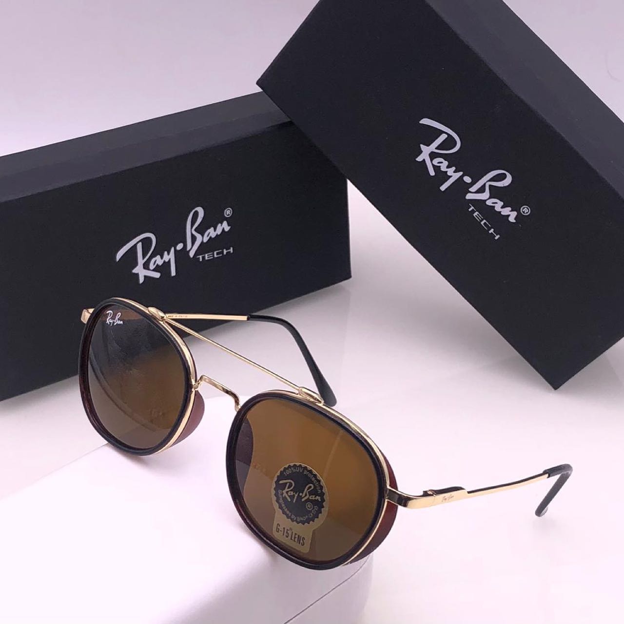 RAY-BAN Brown & Gold 4612 Round Side Cap Causal All Suitable Sunglass For Men Women.