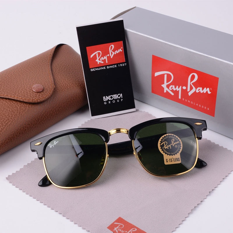 RAY-BAN Black Gold 3016 Club Master Trendy Hot Favourite Wintage Sunglass For Unisex.
