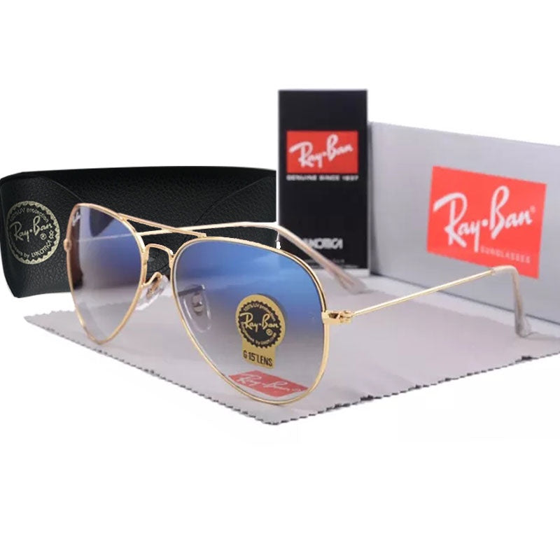 RAY-BAN Blue Shade & Gold 3026 Aviator Trendy Hot Favourite Wintage Sunglass For Unisex.